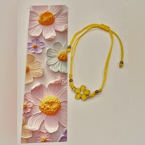Dual Purposed Adjustable Yellow Cord Flower Bracelet & Matching Daisy Bookmark